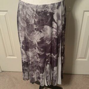 Coldwater Creek Midi Skirt, Gray Floral, Size Medium (10-12), NWOT